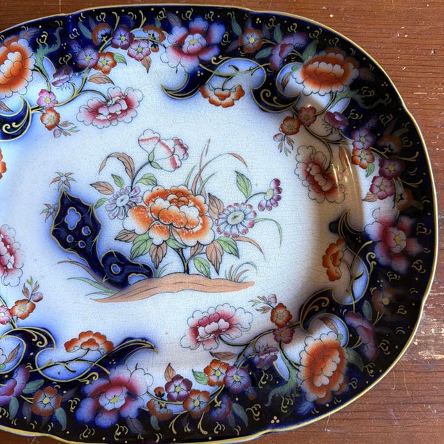 Antique English Ironstone Imari Platter, “Smyrna” Pattern, Hand-Painted For Sale - Image 6 of 16