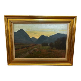 Scottish Mountain Oil Landscape at Dusk Signed by George Houston, c.1900–1920 For Sale