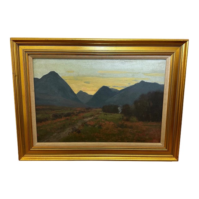Scottish Mountain Oil Landscape at Dusk Signed by George Houston, c.1900–1920 For Sale
