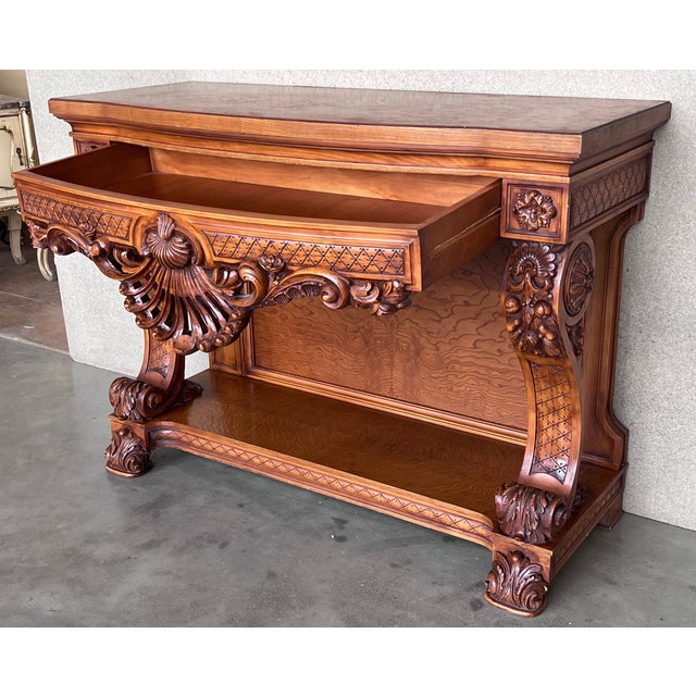 Wood French Biedermeier Mahogany Carved Console Table With Drawer For Sale - Image 7 of 13