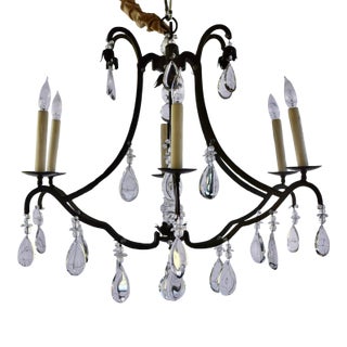 Dennis & Leen Holly Hunt Chateau Crystal & Iron Six Light Chandelier For Sale