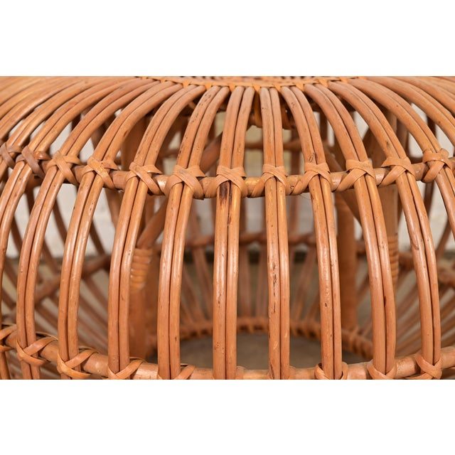 Brown Franco Albini Mid-Century Organic Modern Italian Rattan Pouf Ottoman, 1950s For Sale - Image 8 of 11