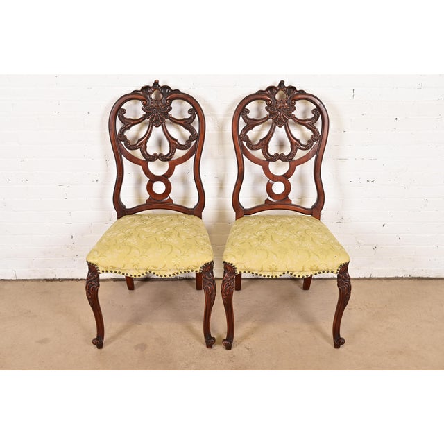 French Provincial Romweber Antique French Provincial Louis XV Carved Walnut Side Chairs or Dining Chairs, Pair For Sale - Image 3 of 13