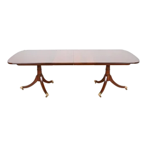 Stickley Georgian Mahogany Double Pedestal Extension Dining Table, Newly Refinished