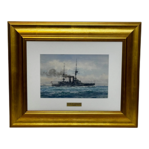 Historic Seascape Painting Battleship HMS London 1914 Guardian of the British Expeditionary Force Wwi by Frank Watson Wood