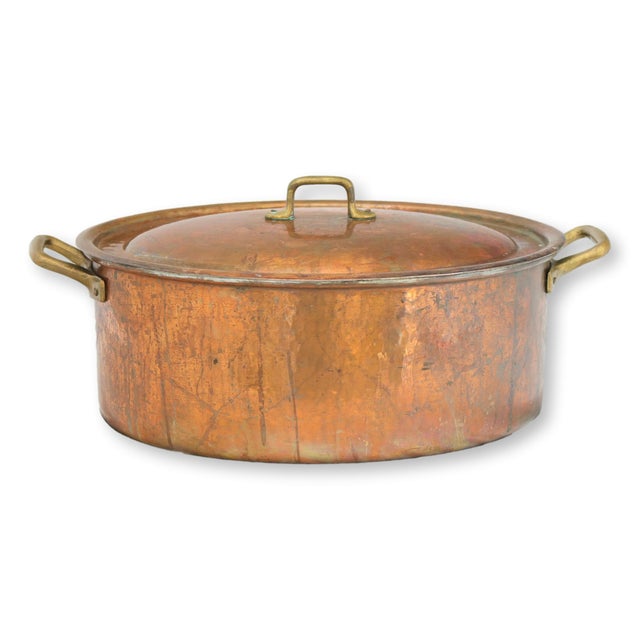 Farmhouse Large 19th Century French Hammered Copper Pot w/ Lid For Sale - Image 3 of 7