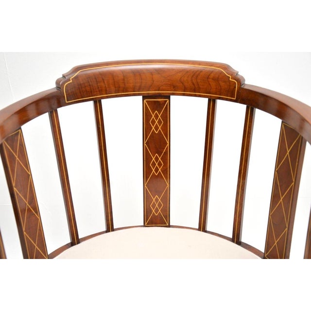 Brown Antique Edwardian Inlaid Walnut Armchairs, 1900, Set of 2 For Sale - Image 8 of 11