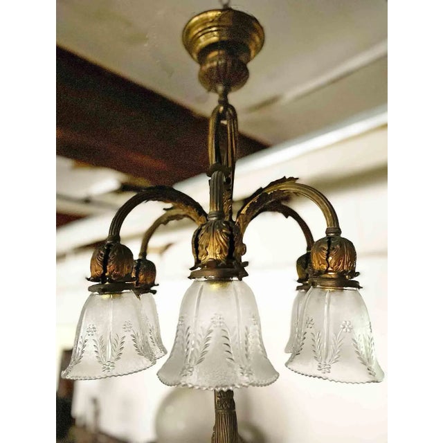 1900 - 1909 Antique French Bronze Chandelier For Sale - Image 5 of 5