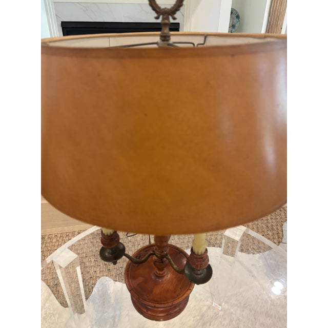 Brown Vintage Italian Turned Wood Three-Arm Candelabra / Bouillotte Lamp For Sale - Image 8 of 18