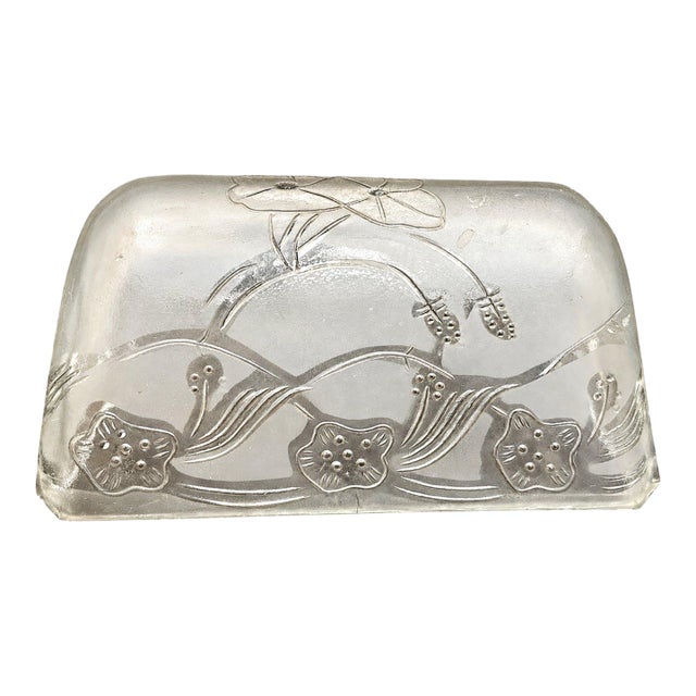 Vintage Art Nouveau Style Frosted Glass Embossed Floral Library Desk Lamp Shade For Sale