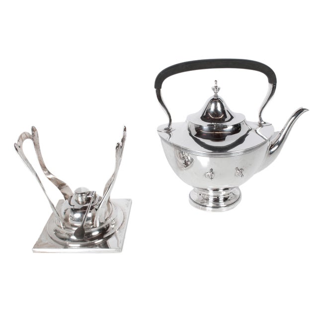 Wood Antique American Art Deco Sterling Silver Tea Coffee Service Richard Dimes 1925 For Sale - Image 7 of 12