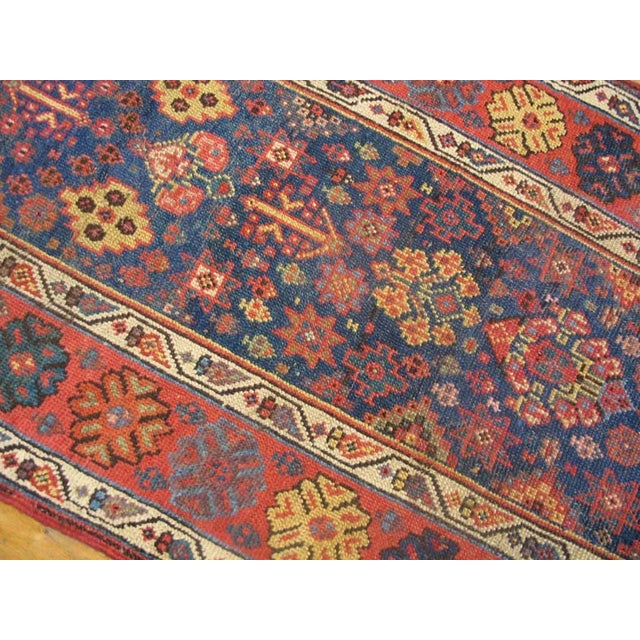 Tribal 1890s Blue Navy Geometric Tribal Antique W. Persian Kurdish Carpet 3' X 14' Handmade Wool Rug For Sale - Image 3 of 5