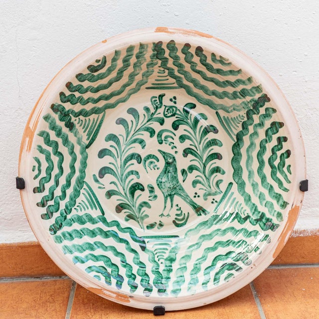 Spanish Revival Hand-Painted Ceramic Lebrillo Wall Bowl with Bird from Fajalauza, Granada, 2010s For Sale - Image 12 of 13