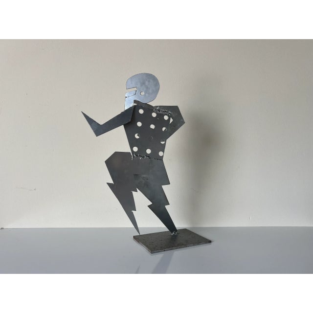 Vintage Metal Football Player Art Sculpture For Sale - Image 4 of 13