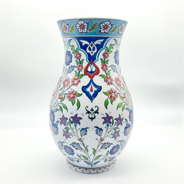 Ceramic Handmade Ceramic “Armudi” Vase (30cm) – Elegant Pear Shape with Purple & Red Spring Flowers – Romantic Home Decor For Sale - Image 7 of 9