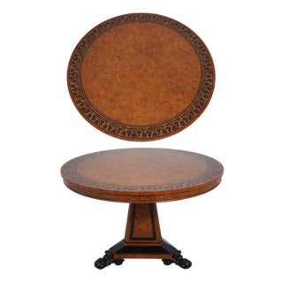 Baker Burlwood Round Inlaid Center Table For Sale