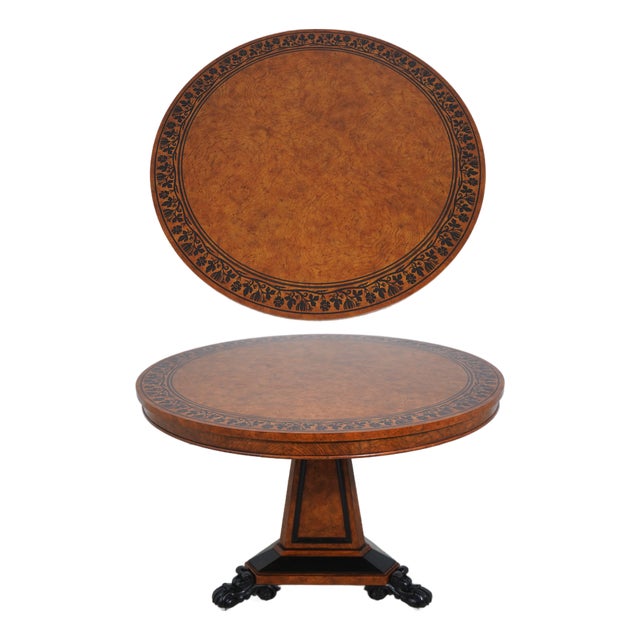 Baker Burlwood Round Inlaid Center Table For Sale