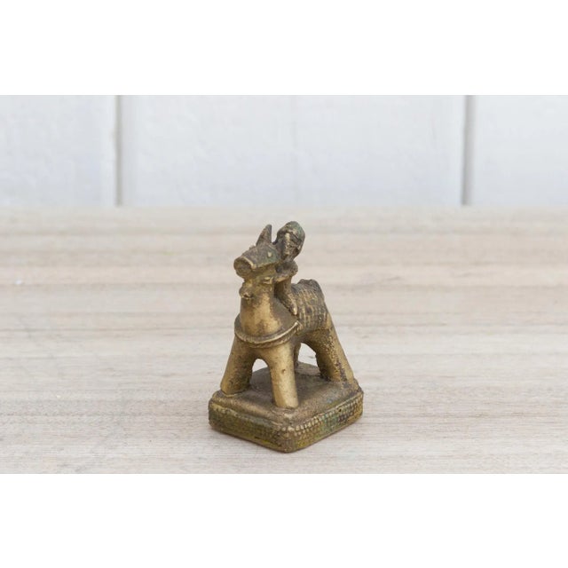 Indian Vintage Tarnished Brass Indian Figurine For Sale - Image 3 of 8