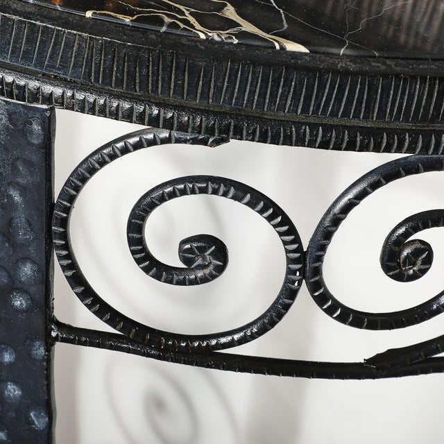 Art Deco Demilune Wrought Iron Spiral Motif & Porto Marble Inset Console Table For Sale - Image 11 of 13