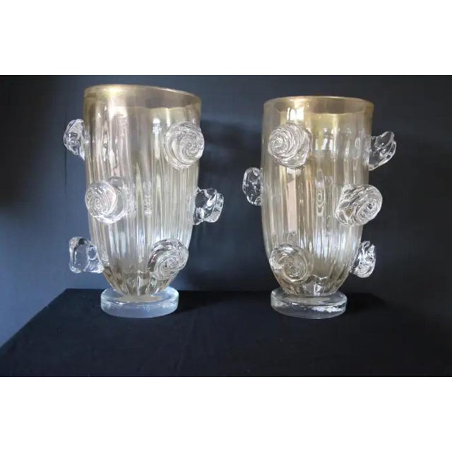 Large Vases in Golden Murano Glass Decorated with Roses by Costantini, 1980s, Set of 2 For Sale - Image 4 of 18