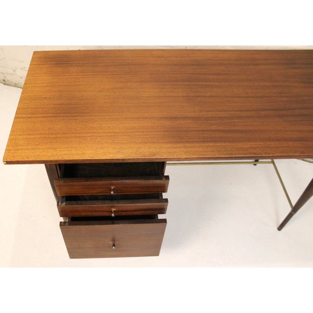 Calvin Furniture Mid 20th Century Mahogany and Brass Desk Designed by Paul McCobb for Calvin Furniture For Sale - Image 4 of 14