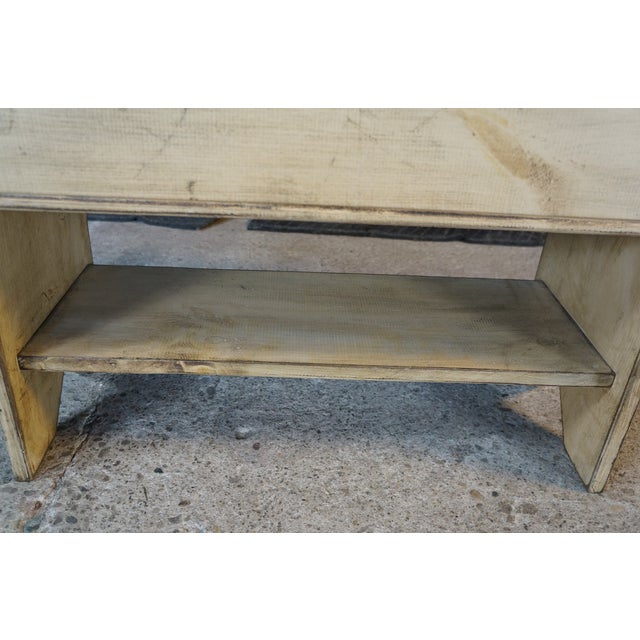 20th Century Rustic Primitive Outdoor Pine Farmhouse Patio Bench Stool Seat 33" For Sale - Image 10 of 14