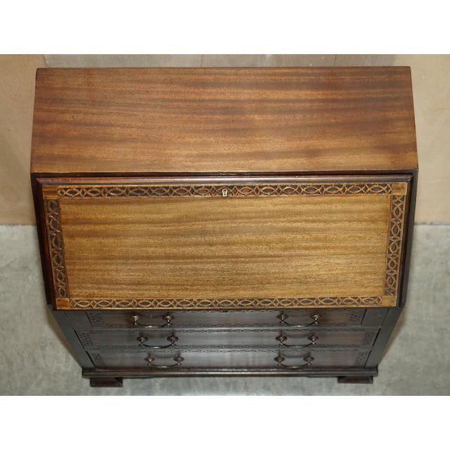 Antique Chippendale Mahogany Drop Front Bureau from Arnold Bros, 1900s For Sale - Image 12 of 18