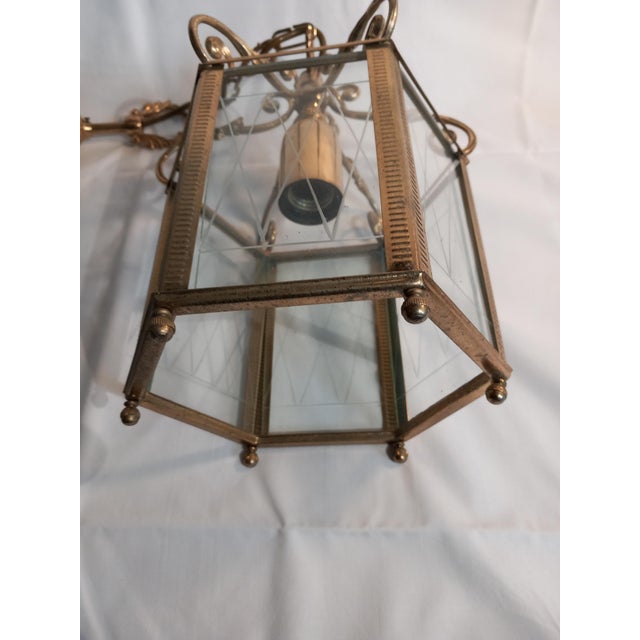 Brass and Cut Glass Hexagon Lantern Pendant Lamp, 1940s For Sale - Image 12 of 15
