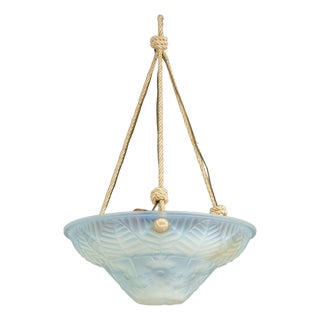 Ranc Freres Lalique Style Vintage Frosted Glass Plafonnier For Sale