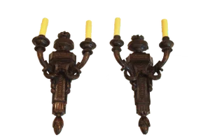 Finely Carved Louis XVI Style Walnut Wall Lights - a Pair