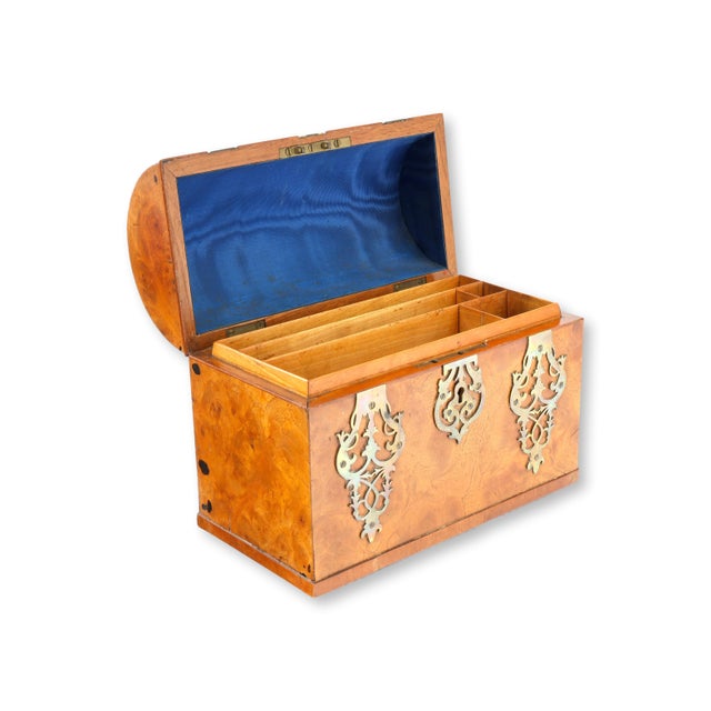 Wood Antique English Burlwood Box W/ Brass Mounts For Sale - Image 7 of 8