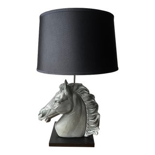 Vintage Gray Plaster Horse Head Sculpture Lamp For Sale