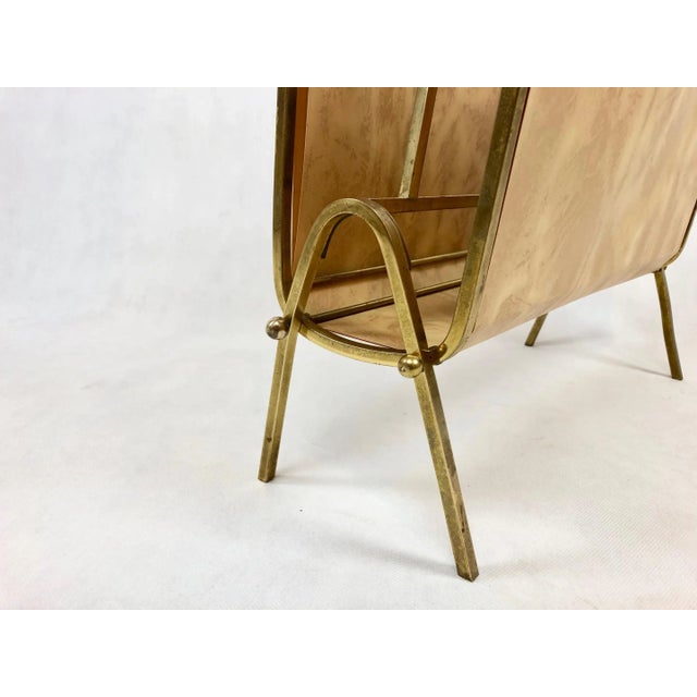Mid-Century Modern Vintage Brass & Vinyl Magazine Rack, 1970s For Sale - Image 3 of 12