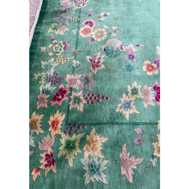 Textile Antique Art Deco Chinese Carpet, Wonderful Carpet of Happiness For Sale - Image 7 of 11