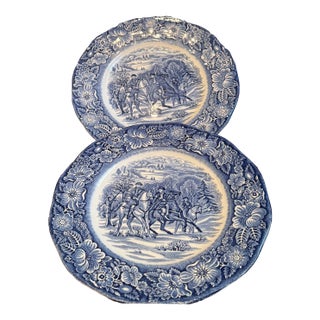1970s Liberty Blue “Washington at Valley Forge” Plates | English Ironstone Americana Wall Decor - a Pair For Sale