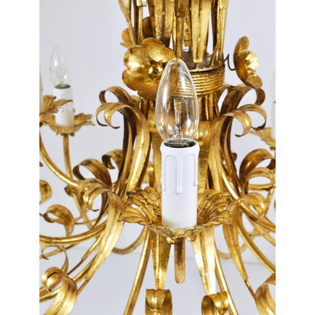 Hollywood Regency Wheat Floral Bouquet Gilt Iron Chandelier by Hans Kögl, 1970s For Sale - Image 14 of 18