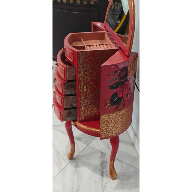 Artist Painted Stunning Jewelry Organizer Stand Armoire For Sale - Image 10 of 11