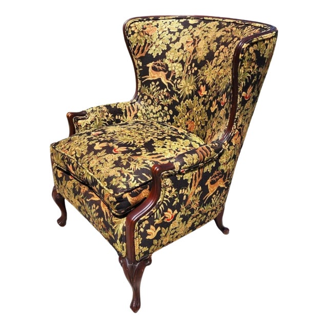 Antique Wingback Armchair Hunting Forest Scene For Sale