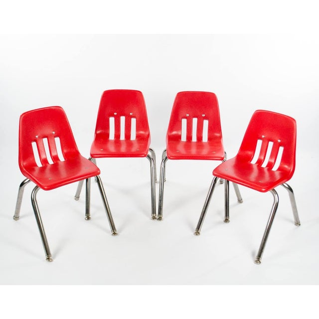 Virco MidCentury Red Stacking School Chairs Set of 4 Chairish