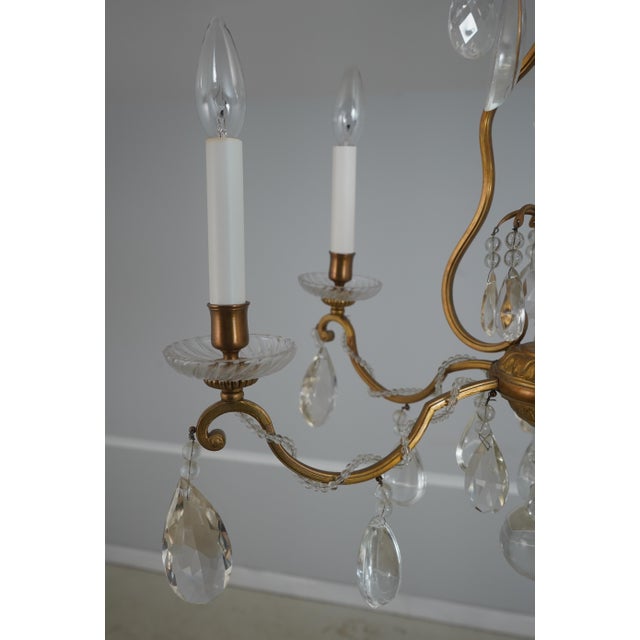 Vintage French Crystal and Bronze Six-Arm Ceiling Chandelier For Sale - Image 4 of 7