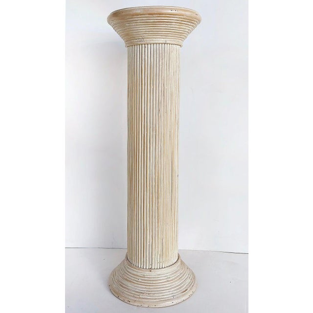Coastal Chic Vintage Split-Reed White Washed Pedestal Column Offered for sale is a vintage Palm Beach coastal chic split-...