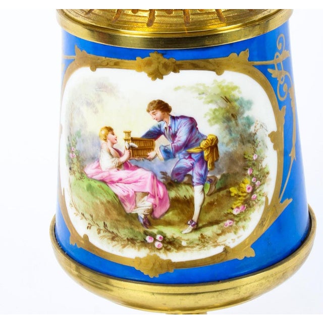 French Bleu Céleste Sèvres Vase Lamps, 19th Century, Set of 2 For Sale - Image 4 of 18