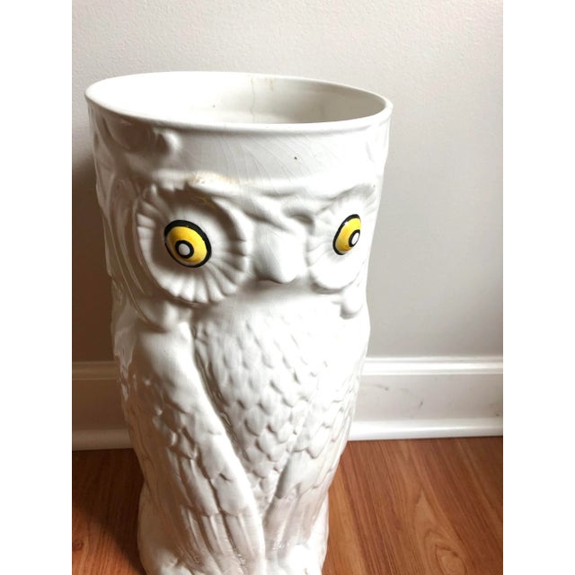 Mid Century White Ceramic Owl Umbrella Stand. There is an old repair to the base of the stand and I would recommend...