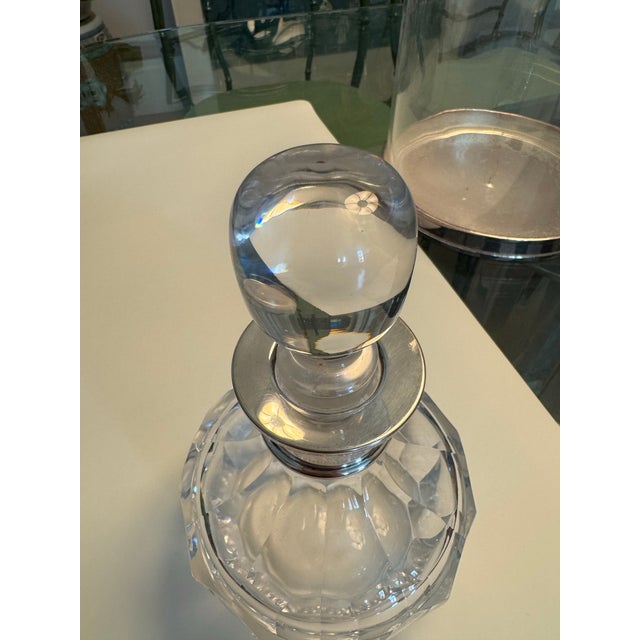 Glass Crystal Glass Decanter With Silver Rim For Sale - Image 7 of 7