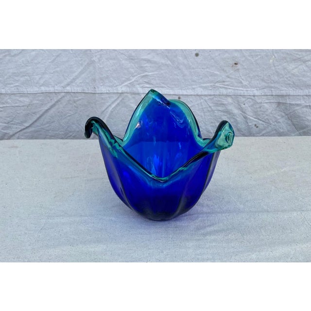 1960s Blue Murano With Teal Green Accents Vase For Sale - Image 13 of 13
