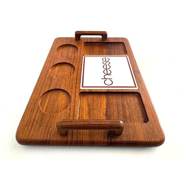 Mid-Century Modern 1970s Teak Wood Cheese/Charcuterie Board With Top Handles For Sale - Image 3 of 13