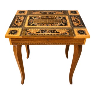 Vintage Reuge Italian Marquetry Music Box Side Table – Non‑Functional Movement For Sale