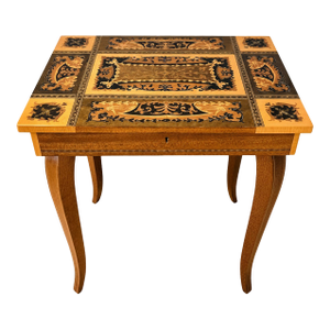 Vintage Reuge Italian Marquetry Music Box Side Table – Non‑Functional Movement