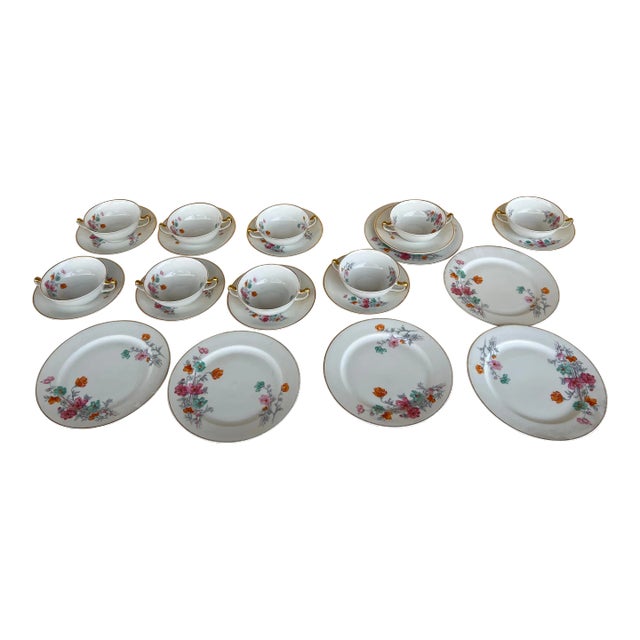 1920s Soup/Bouillon Bowl ,Saucer & Plate Set 24 Pieces For Sale