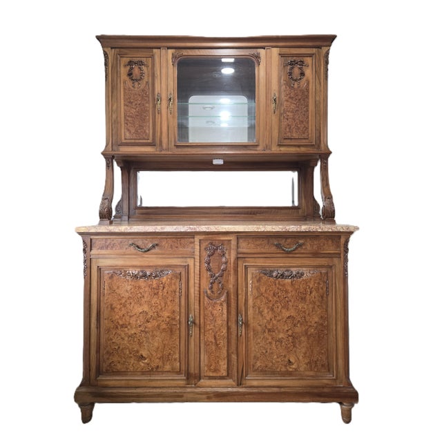 Stamped E. Muller Paris Louis XVI Revival Burled Walnut & Marble Buffet For Sale - Image 4 of 12